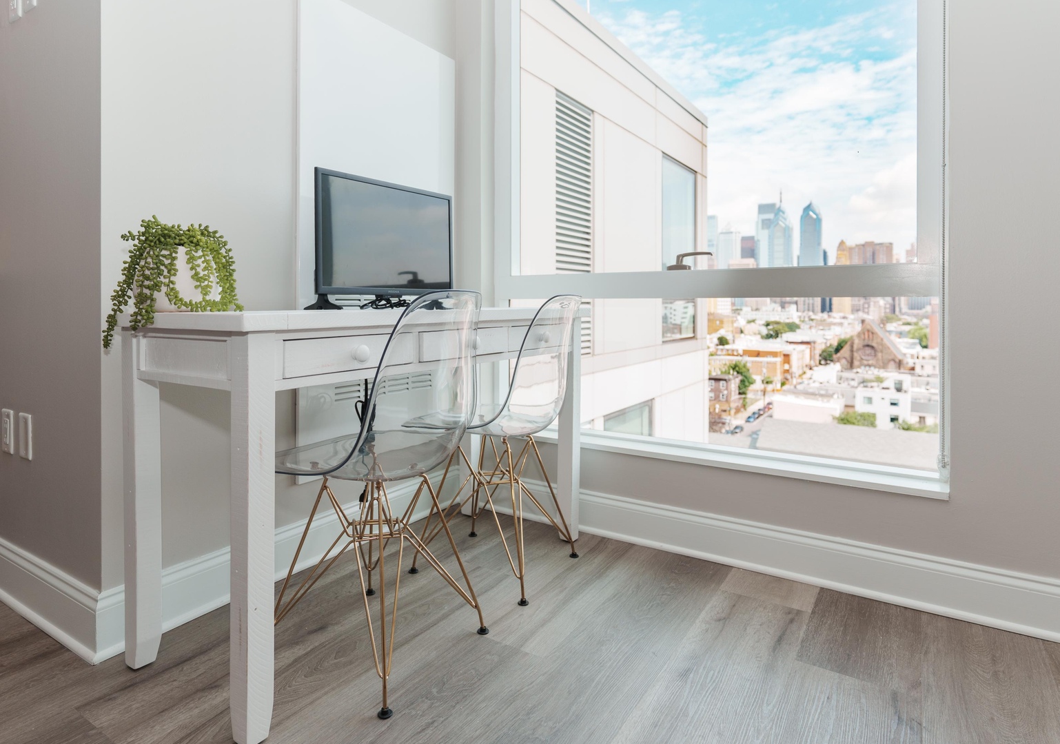 Desk with city view
